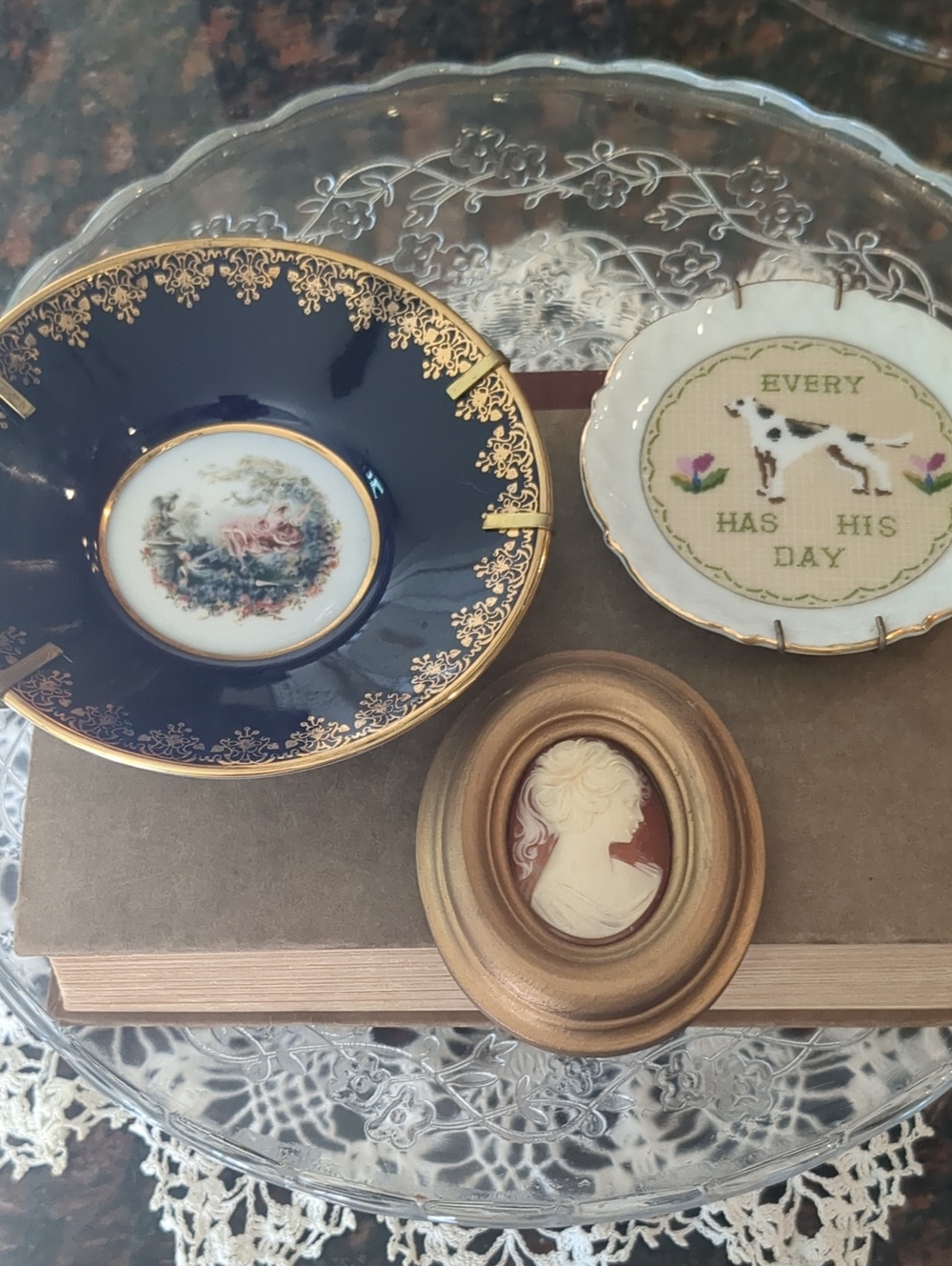 3-piece Vintage Lot-Cobalt Blue & Gold Decorative Porcelain Dish